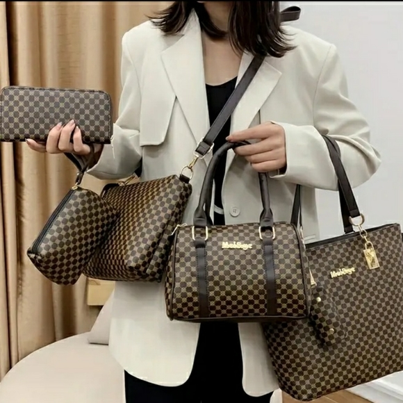 Handbags - 6 Piece Purse Sets in Brown & Khaki